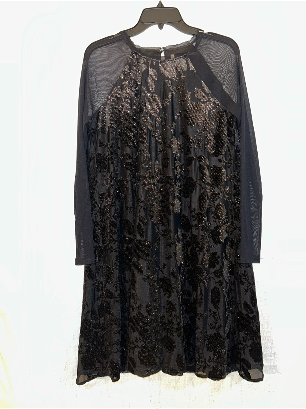 RACHEL Rachel Roy Black Velvet Floral Mesh Sleeve Mini Dress